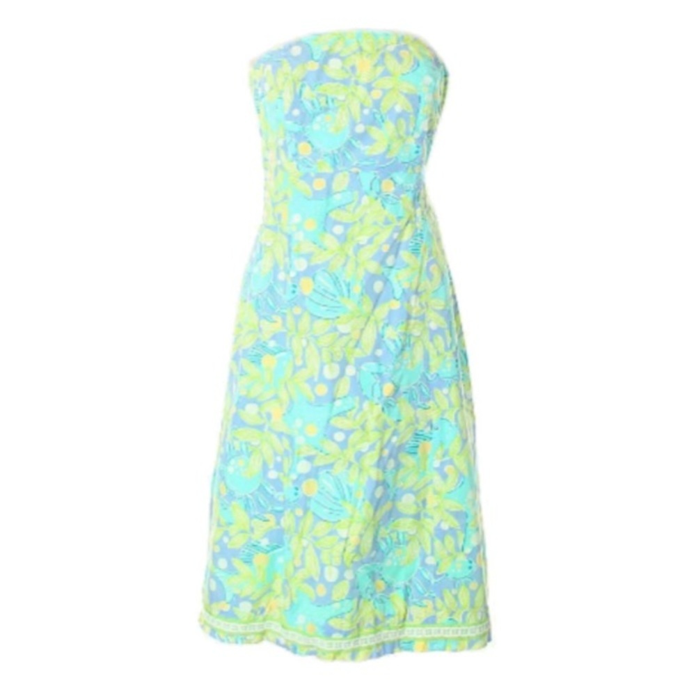 Lilly Pulitzer Strapless TieBack Dress 8 M Pastel Print Boning Lined Island Chic